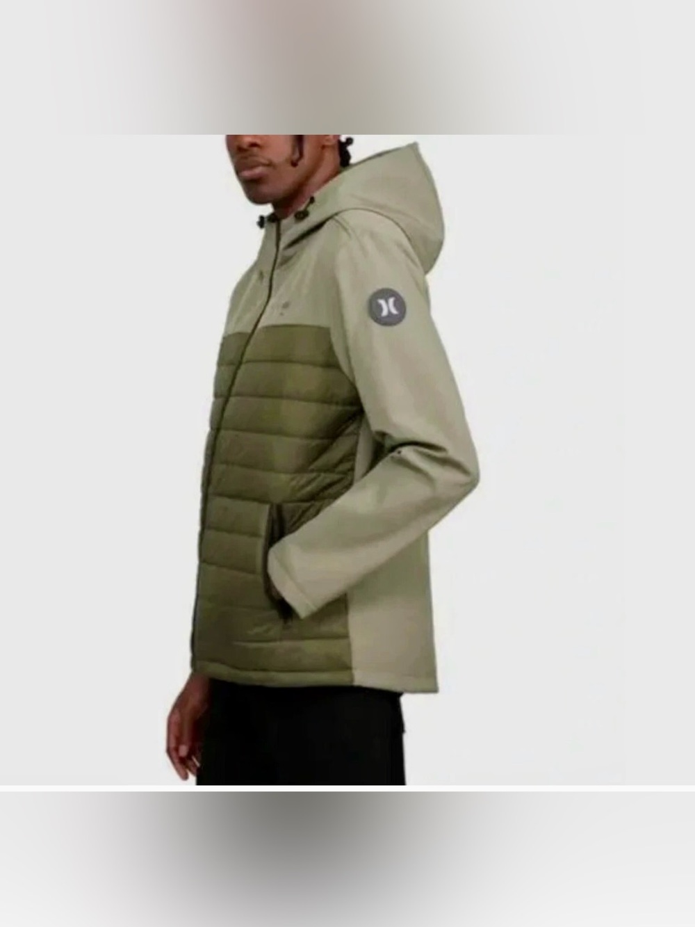 Hurley Hybrid Stef Softshell Olive Hooded Jacket for Men Puffer Windproof Size M